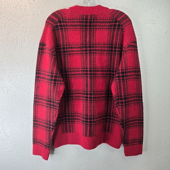 NWT Rare Abercrombie Cardigan Sweater M Red Black Plaid Knit Button Front Preppy - Picture 6 of 14